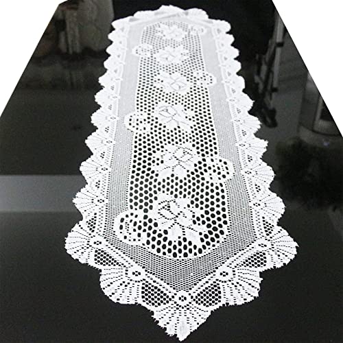 Hananona 2 Pcs Lace Table Runner, 45" x 13" White Cotton Table Dressers for Dining Coffee Tea End Tables, Table Doilies Cover for Home Decor (Style A)