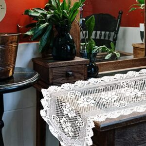Hananona 2 Pcs Lace Table Runner, 45" x 13" White Cotton Table Dressers for Dining Coffee Tea End Tables, Table Doilies Cover for Home Decor (Style A)