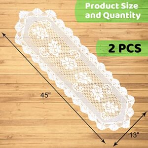 Hananona 2 Pcs Lace Table Runner, 45" x 13" White Cotton Table Dressers for Dining Coffee Tea End Tables, Table Doilies Cover for Home Decor (Style A)