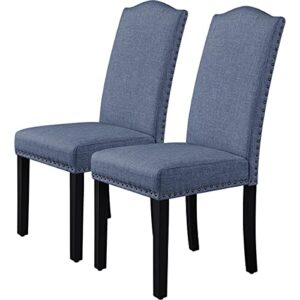 topeakmart dining chair fabric upholstered side chair with nailhead trim and solid wood legs for home kitchen and restaurant, 2pcs, blue