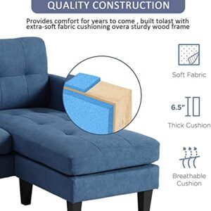 Grepatio Convertible Sectional Sofa Couch, L-Shaped Couch with Modern Linen Fabric for Small Space (Blue)