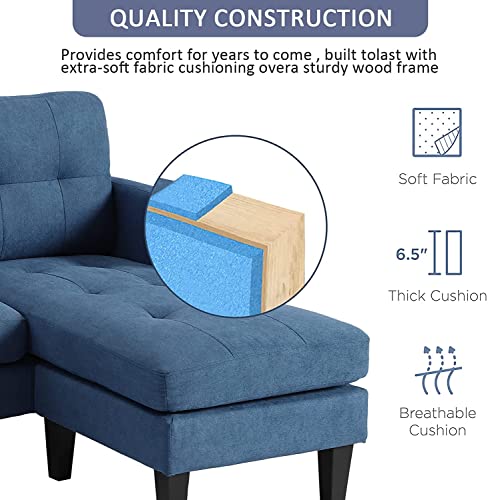 Grepatio Convertible Sectional Sofa Couch, L-Shaped Couch with Modern Linen Fabric for Small Space (Blue)