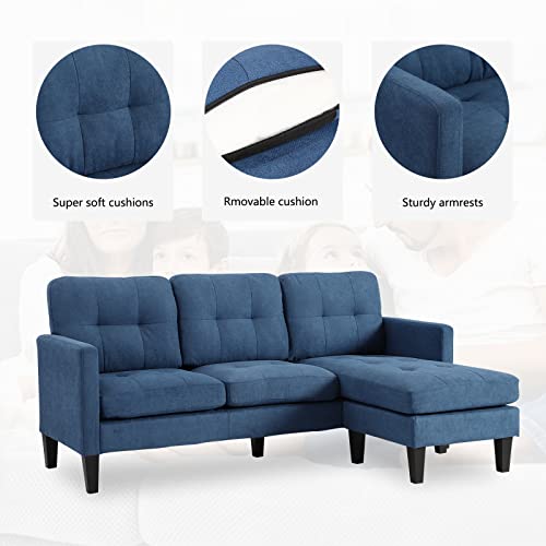 Grepatio Convertible Sectional Sofa Couch, L-Shaped Couch with Modern Linen Fabric for Small Space (Blue)