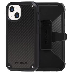 pelican shield kevlar series - iphone 13 case - 21ft military grade drop protection, compatible with wireless charging - with belt clip holster kickstand - heavy duty rugged case for iphone 13 - black