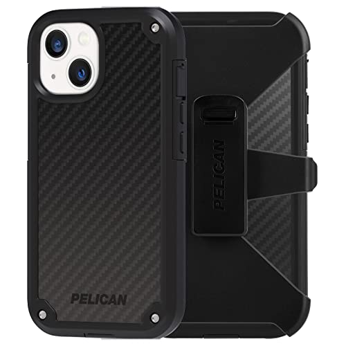 Pelican Shield Kevlar Series - iPhone 13 Case - 21ft Military Grade Drop Protection, Compatible with Wireless Charging - With Belt Clip Holster Kickstand - Heavy Duty Rugged Case for iPhone 13 - Black