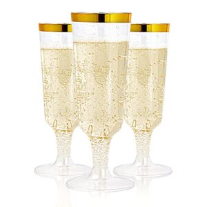 jolly chef 50 pack plastic champagne flutes disposable 5 oz gold rim plastic champagne glasses perfect for wedding, thanksgiving day, christmas