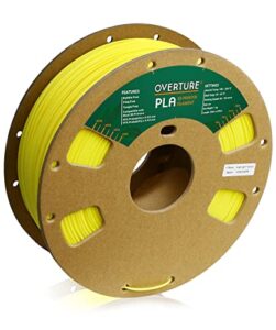 overture pla filament 1.75mm pla 3d printer filament, 1kg cardboard spool (2.2lbs), dimensional accuracy +/- 0.03mm, fit most fdm printer (light yellow)