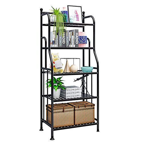 Casulo 5 Tier Metal Standing Shelf Iron Sheet Space Saver, Heavy Duty Storage Tower Rack, Multifunctional Shelving Unit Organizer Outdoor Flower Stand for Kitchen Bathroom Garage Pantry (Black)