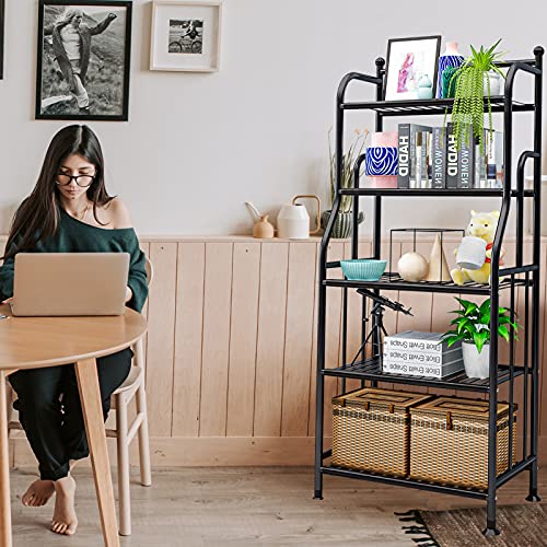 Casulo 5 Tier Metal Standing Shelf Iron Sheet Space Saver, Heavy Duty Storage Tower Rack, Multifunctional Shelving Unit Organizer Outdoor Flower Stand for Kitchen Bathroom Garage Pantry (Black)