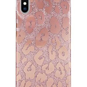 J.west iPhone Xs Max Case 6.5-inch, Luxury Saprkle Bling Glitter Leopard Print Design Soft Metallic Slim Protective Phone Cases for Women Girls TPU Silicone Cover Case Rose Gold