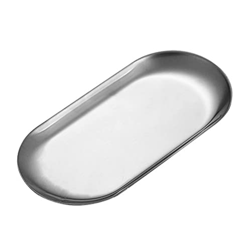 Stainless Steel Oval Shaped Decorative Serving Tray Dispaly Organizer for Jewelry Cosmetic Trinkets Candle Towel (Silver, Small)