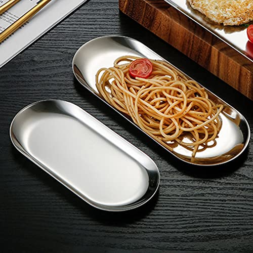 Stainless Steel Oval Shaped Decorative Serving Tray Dispaly Organizer for Jewelry Cosmetic Trinkets Candle Towel (Silver, Small)
