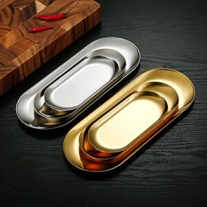 Stainless Steel Oval Shaped Decorative Serving Tray Dispaly Organizer for Jewelry Cosmetic Trinkets Candle Towel (Silver, Small)