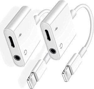 [apple mfi certified] 2 pack headphone adapter for iphone,iphone headphones adapter 2 in 1 lightning to 3.5mm aux audio + charger splitter compatible with iphone 14 13 12 12 pro 11 xs xr x 8 7 ipad