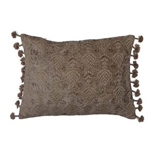 creative co-op traditional decorative woven cotton blend viscose chenille lumbar embroidery and tassels pillow, measures 16" l x 12" h, multicolored