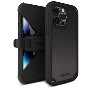 pelican shield kevlar - iphone 13 pro max case/iphone 12 pro max case [21ft military grade drop protection] [wireless charging compatible] protective cover with belt clip holster kickstand - black