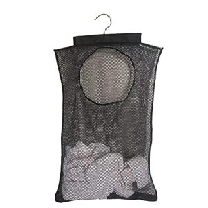sainal mesh storage bag laundry hamper, foldable hanging clothes storage pocket, portable space saver (black)
