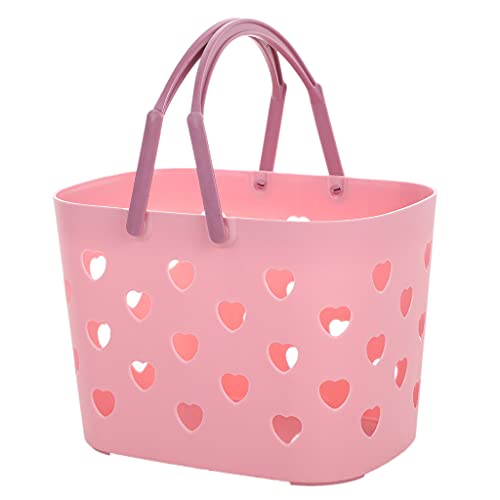 Kamonda Portable Shower Caddy Tote Heart Shaped Hollow Plastic Storage Basket w/Handle Shower Caddy Tote Pink