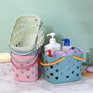 Kamonda Portable Shower Caddy Tote Heart Shaped Hollow Plastic Storage Basket w/Handle Shower Caddy Tote Pink