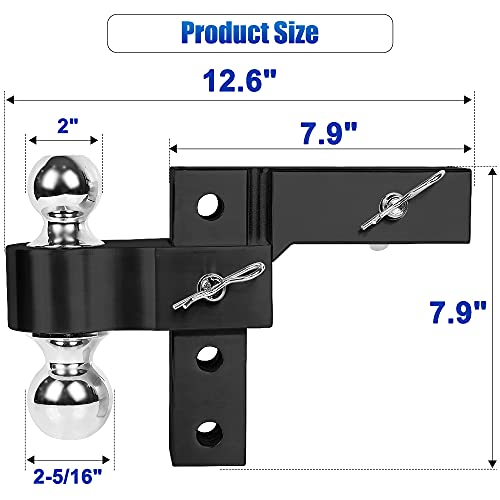 YEOPGYEON Adjustable 6"Drop Hitch Ball Mount- 2 in Reversible Ball Mount, 2-5/16in./2in. Ball,5000lbs/3500lbs GTW (Black)