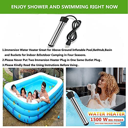 HASTER Portable Pool Immersion water Heater for Inflatable Pool Bathtub,Bucket Heater with 304 SS Guard,Electric Submersible Water Heater with LCD Thermometer,Heat 5 Gallon Water in Minutes In&Out