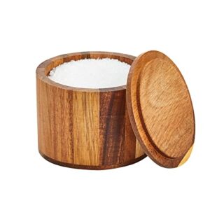 Wooden Salt Cellar with Lid for Kitchen, Countertop, Round Storage Box with Removable Cover for Spices, Dark Brown (3.5 x 3 In)