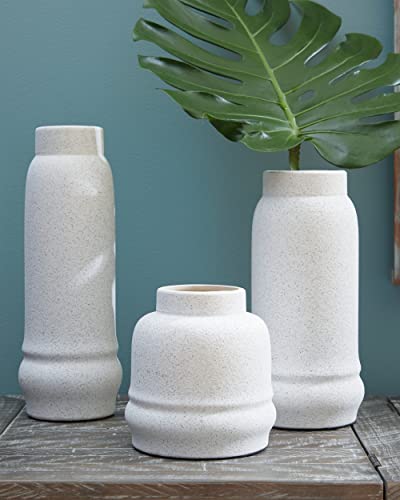 Ashley Furniture Industries Signature Design Jayden Casual Textured Ceramic 3 Piece Vase Set, White