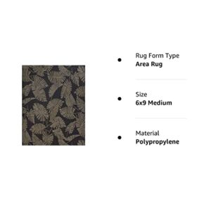Gertmenian Indoor Outdoor Rugs by Reyn Spooner | Tropical Rugs for Deck, Patio, Poolside & Mudroom | Washable, Stain & UV Resistant Carpet | 6x9 Medium, Palm Tree Leaf Black Brown, 46684