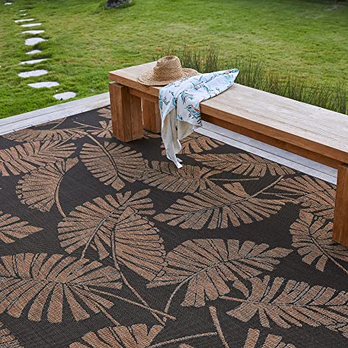 Gertmenian Indoor Outdoor Rugs by Reyn Spooner | Tropical Rugs for Deck, Patio, Poolside & Mudroom | Washable, Stain & UV Resistant Carpet | 6x9 Medium, Palm Tree Leaf Black Brown, 46684