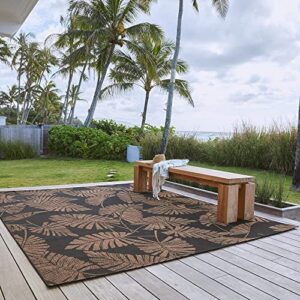 Gertmenian Indoor Outdoor Rugs by Reyn Spooner | Tropical Rugs for Deck, Patio, Poolside & Mudroom | Washable, Stain & UV Resistant Carpet | 6x9 Medium, Palm Tree Leaf Black Brown, 46684