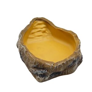 reptile water dish,resin reptile rock food feeder bowl, water and food bowl,terrarium decor for leopard gecko, lizard,spider,turtle,scorpion, chameleon,hermit crabs (m, yellow)