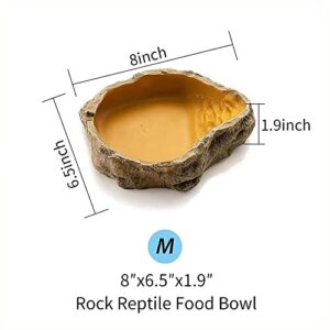 Reptile Water Dish,Resin Reptile Rock Food Feeder Bowl, Water and Food Bowl,Terrarium Decor for Leopard Gecko, Lizard,Spider,Turtle,Scorpion, Chameleon,Hermit Crabs (M, Yellow)