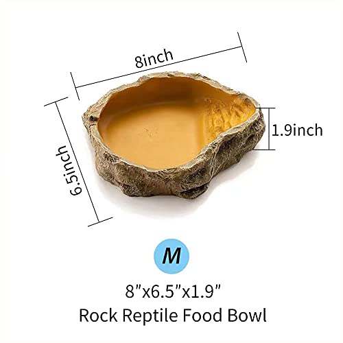 Reptile Water Dish,Resin Reptile Rock Food Feeder Bowl, Water and Food Bowl,Terrarium Decor for Leopard Gecko, Lizard,Spider,Turtle,Scorpion, Chameleon,Hermit Crabs (M, Yellow)