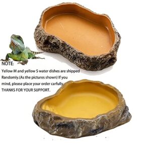 Reptile Water Dish,Resin Reptile Rock Food Feeder Bowl, Water and Food Bowl,Terrarium Decor for Leopard Gecko, Lizard,Spider,Turtle,Scorpion, Chameleon,Hermit Crabs (M, Yellow)