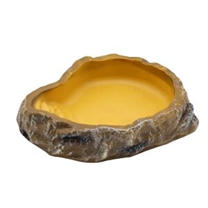 Reptile Water Dish,Resin Reptile Rock Food Feeder Bowl, Water and Food Bowl,Terrarium Decor for Leopard Gecko, Lizard,Spider,Turtle,Scorpion, Chameleon,Hermit Crabs (M, Yellow)