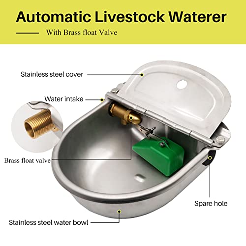 MUDUOBAN Automatic Horse Drinking Water Bowl with Float Valve Upgraded Stainless Steel Water Feeder Trough for Livestock Cow Sheep Goat Cattle Hog Dogs