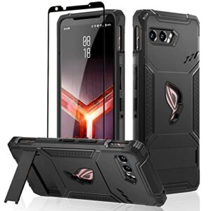 fanbiya armor case for asus rog phone 2 cover - tpu case with built in camera protector, kickstand and dust cover for charging port and cooler port (black)