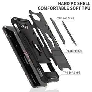 Fanbiya Armor Case for ASUS ROG Phone 2 Cover - TPU Case with Built in Camera Protector, Kickstand and Dust Cover for Charging Port and Cooler Port (Black)