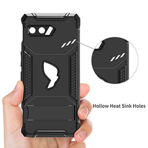 Fanbiya Armor Case for ASUS ROG Phone 2 Cover - TPU Case with Built in Camera Protector, Kickstand and Dust Cover for Charging Port and Cooler Port (Black)