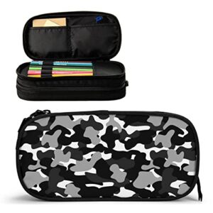 camo pencil case box, large capacity black pencil bag pouch marker organizer with 2 compartments & durable zipper, cool stationary for primary middle high school college office