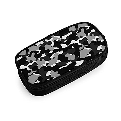 Camo Pencil Case Box, Large Capacity Black Pencil Bag Pouch Marker Organizer with 2 Compartments & Durable Zipper, Cool Stationary for Primary Middle High School College Office