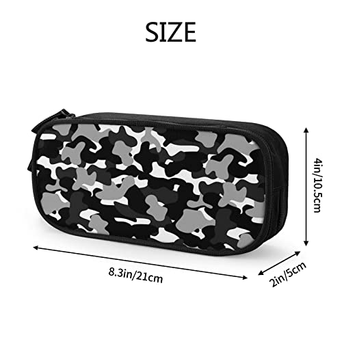 Camo Pencil Case Box, Large Capacity Black Pencil Bag Pouch Marker Organizer with 2 Compartments & Durable Zipper, Cool Stationary for Primary Middle High School College Office