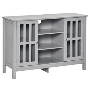 homcom sideboard, buffet cabinet, coffee bar cabinet, kitchen cabinet with storage shelves, slatted framed doors and cable management for living room, gray