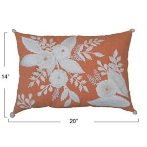 Creative Co-Op Cotton Lumbar French Knots & Embroidered Flowers Pillow, Coral & White