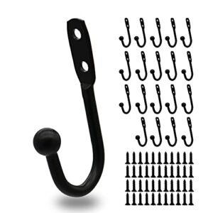 beryler black coat hooks, 20-pack 1”x2” heavy duty single wall hooks with metal screws included, wall mounted hook for hanging clothes, hats, bags, scarfs, keys