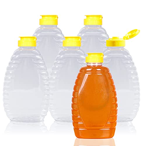 Rocutus Honey Jar Honey Bottles,6 Pack 15oz Plastic Honey Jar Empty Squeeze Honey Bottle Container Squeeze Honey Bottle with Leak Proof Flip-Top Caps for Storing and Dispensing