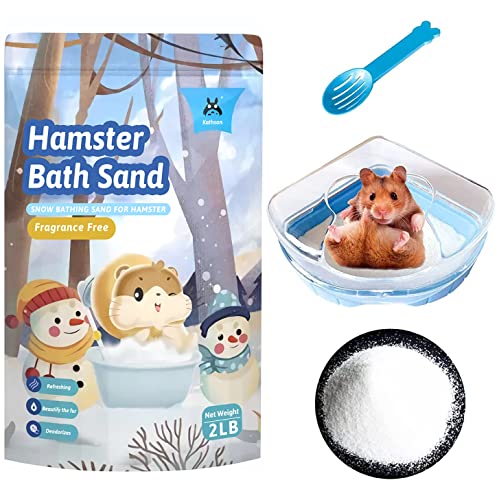 kathson Hamster Bathing Sand with Sandbox Bathroom, Small Animal Cleansing Potty Litter Dust Gerbil Grooming Sand Bath for Dwarf Hamster Gerbil Mouse