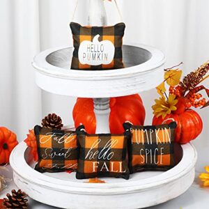 4 pieces christmas mini pillows decorations buffalo plaid pillow plaid mini throw pillow tiered tray decor home living room bedroom thanksgiving party fall decor for tiered tray(orange and black)