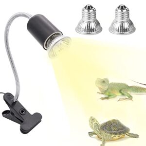 goches reptile aquarium heating lamp with clamp and 360°adjustable holder, dimmable switch, basking heat lamp for reptile, lizard, turtle, habitat, 2 uva uvb bulbs included(e27,50w),ce certified