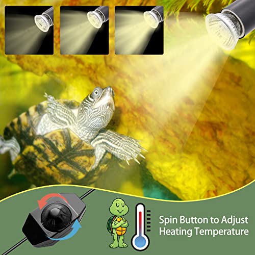 GoChes Reptile Aquarium Heating Lamp with Clamp and 360°Adjustable Holder, Dimmable Switch, Basking Heat Lamp for Reptile, Lizard, Turtle, Habitat, 2 UVA UVB Bulbs Included(E27,50W),CE Certified